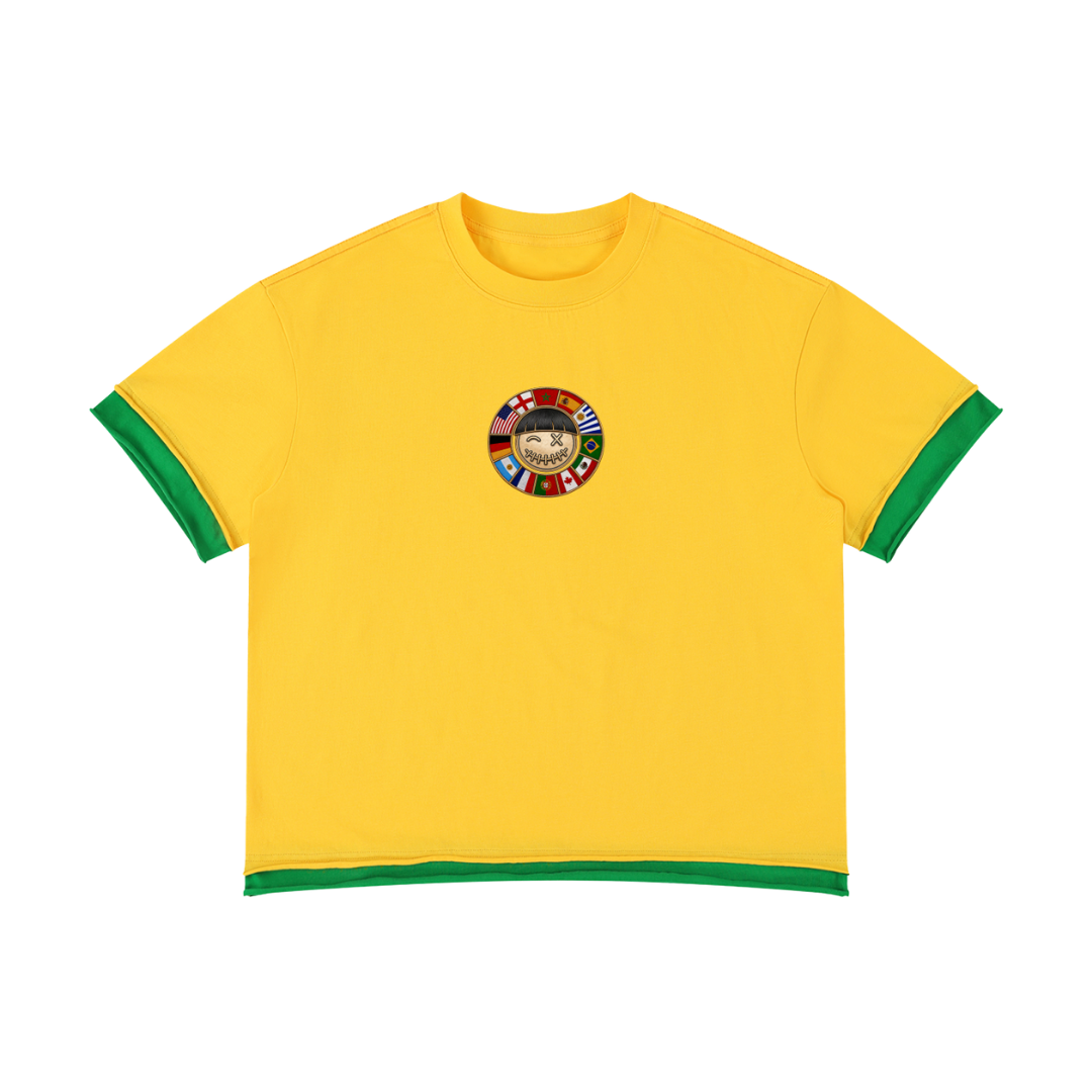 Oversized vintage football jersey in Brazil green and gold with number 10 Front
