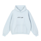 Baby blue graphic hoodie — front, tonal "till i die" script on the chest