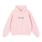 Baby pink graphic hoodie — front, tonal "till i die" script on the chest