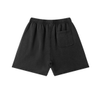 Black cotton graphic shorts — back, plain back with patch pocket