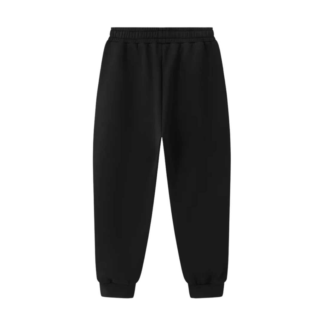 Black graphic joggers — back, plain back