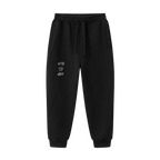 Black graphic joggers — front, plain front