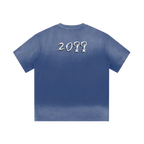 Blue smiley graphic tee — back, brand's tonal "20??" print