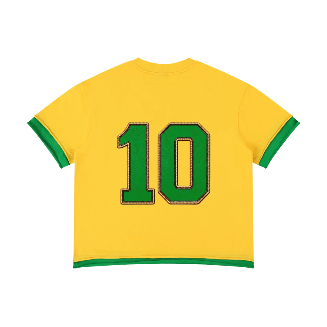 Brazil retro soccer jersey tee — back, number 10 printed centered on the back