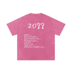 Bubble gum pink final cut tee — back, full hand-scrawled movie credits roll