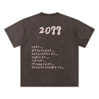 Coffee brown final cut tee — back, full hand-scrawled movie credits roll