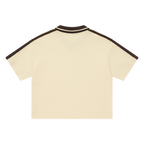 Cream waffle knit polo — back, plain back with matching trim