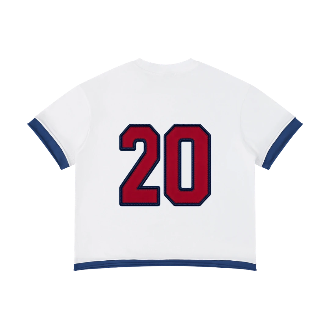 England retro soccer jersey tee — back, number 20 printed centered on the back