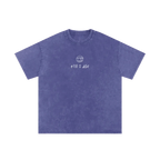 Galactic purple final cut tee — front, PM smiley and "till i die" script on the chest