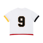 Germany retro soccer jersey tee — back, number 9 printed centered on the back