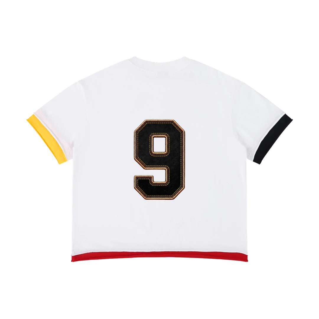 Germany retro soccer jersey tee — back, number 9 printed centered on the back