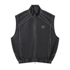 Gray mesh zip vest — front, full front zip and stand collar