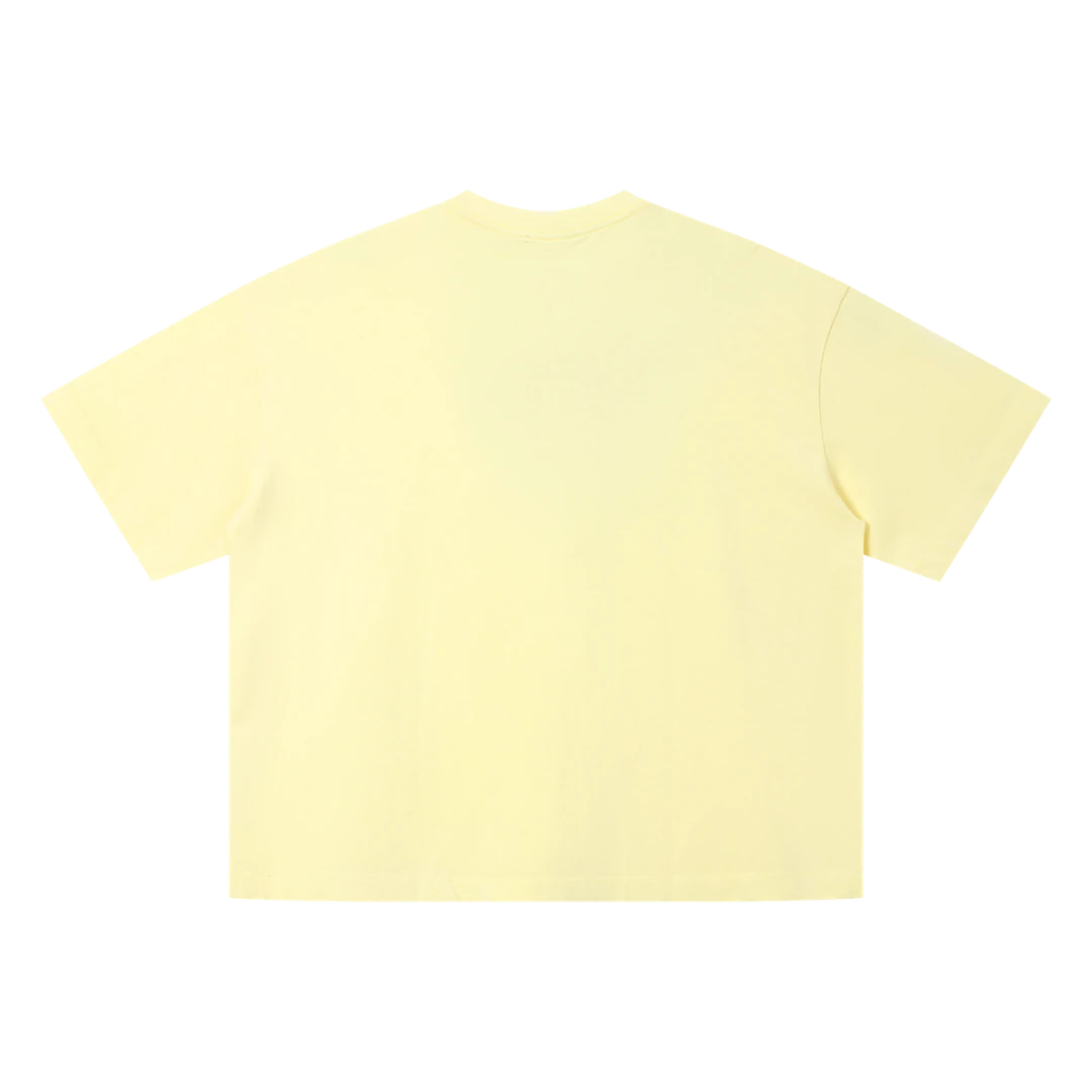 Lemon yellow drop shoulder tee — back, plain back