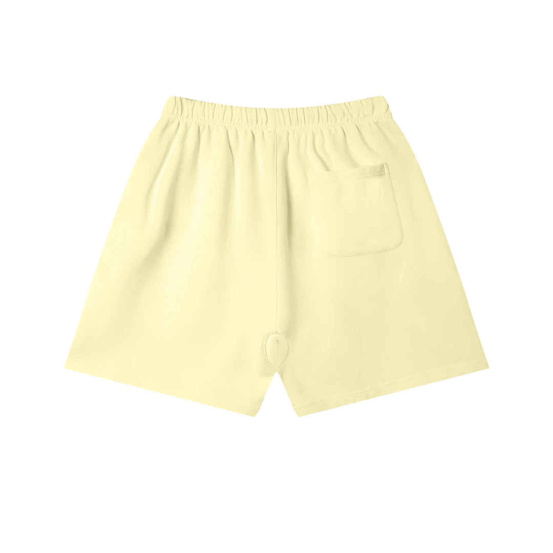 Lemon yellow sweatshorts — back, plain back
