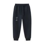 Navy graphic joggers — front, plain front