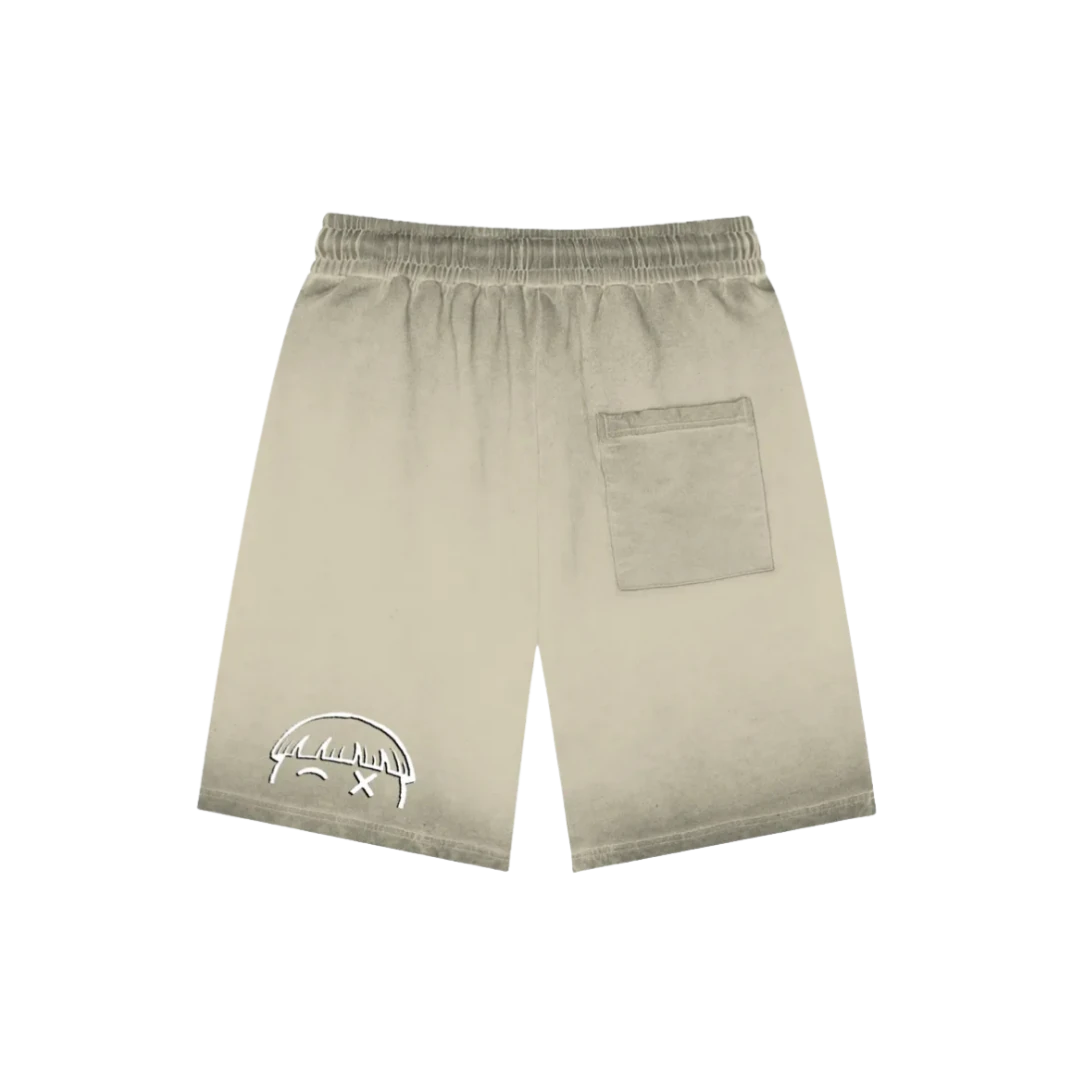 Outland khaki graphic shorts — back, plain back with patch pocket