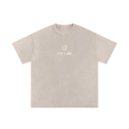 Pale apricot final cut tee — front, PM smiley and "till i die" script on the chest