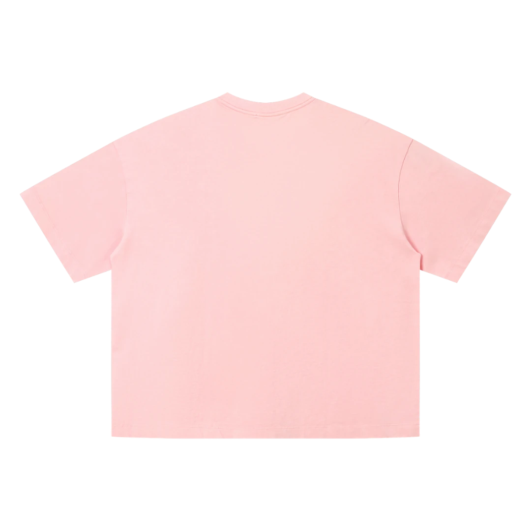 Pink drop shoulder tee — back, plain back