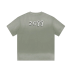 Pistachio green smiley tee — back, brand's tonal "20??" print