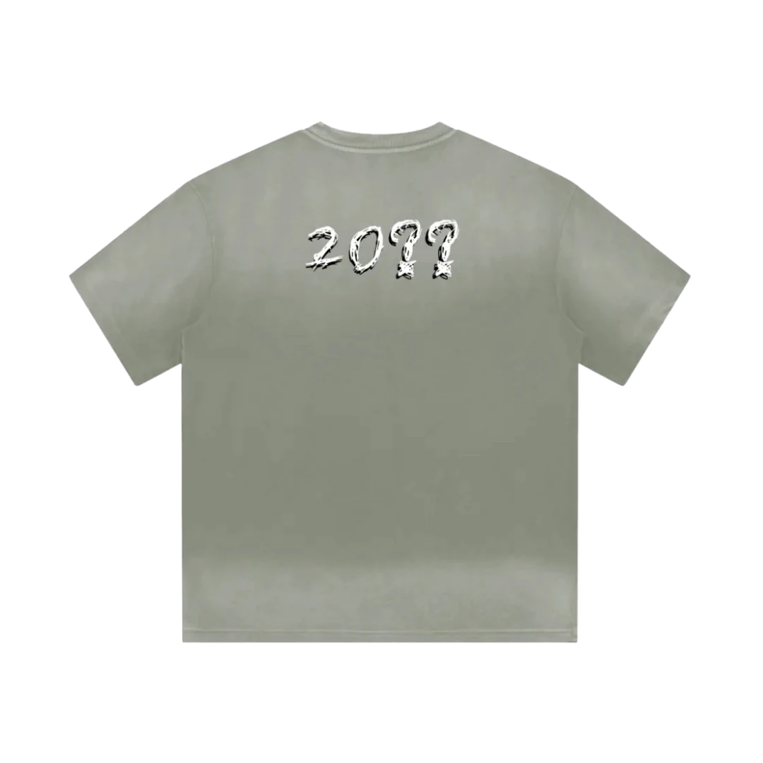 Pistachio green smiley tee — back, brand's tonal "20??" print