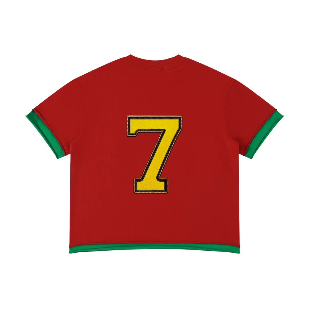 Portugal retro soccer jersey tee — back, number 7 printed centered on the back