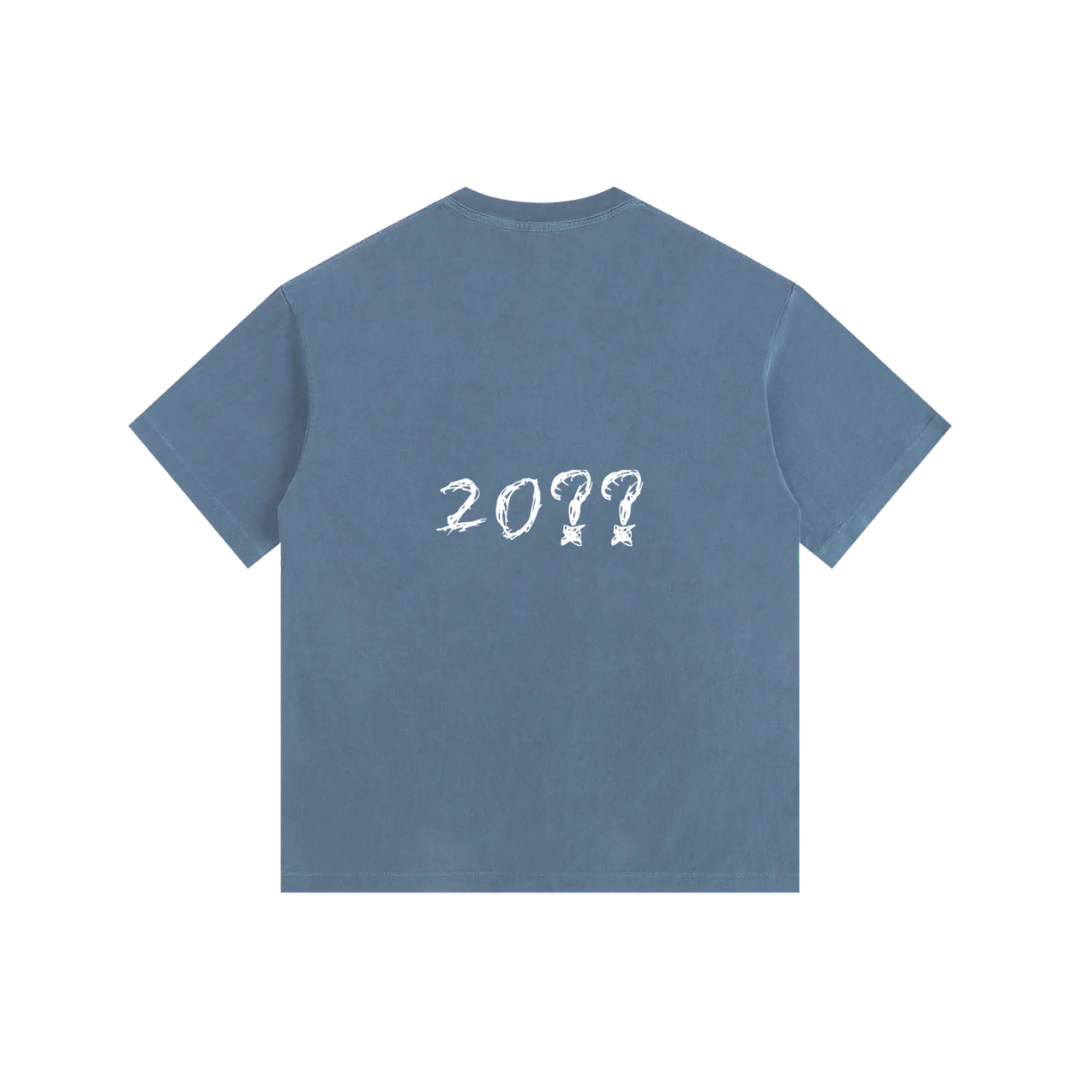 Royal blue graphic tee — back, brand's tonal "20??" print