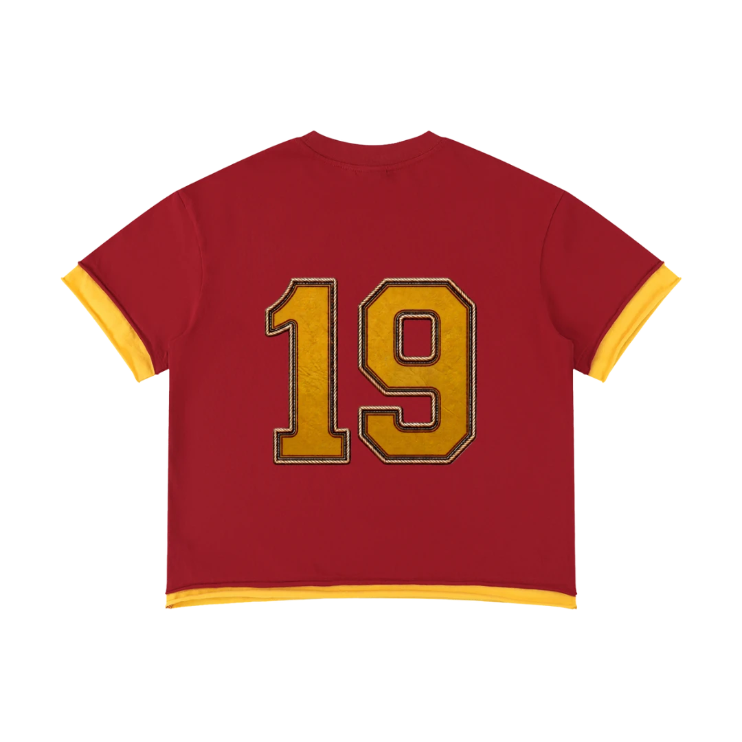 Spain retro soccer jersey tee — back, number 19 printed centered on the back