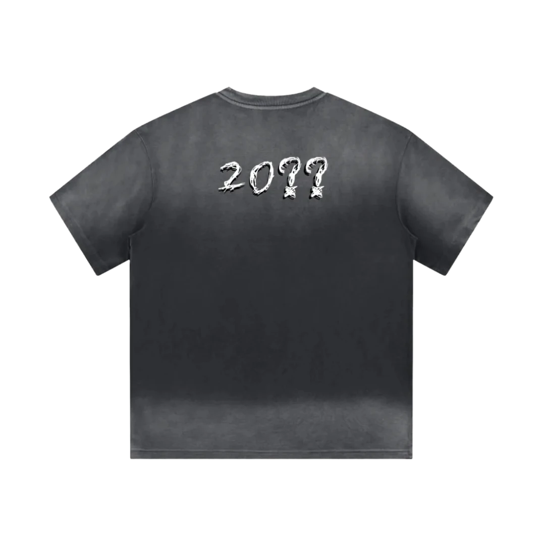 Storm black smiley tee — back, brand's tonal "20??" print